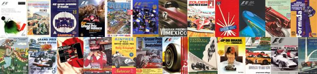 Collage of Formula 1 programme covers
