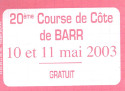 Ticket for Barr Hill Climb, 11/05/2003