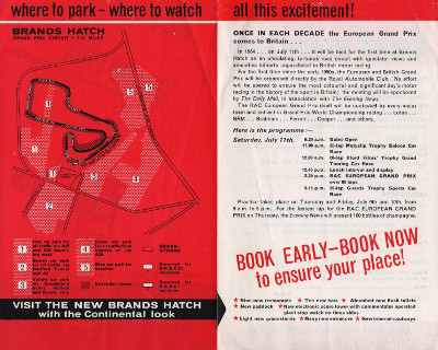 RAC European Grand Prix flyer inside spread, Brands Hatch Circuit, 11/07/1964