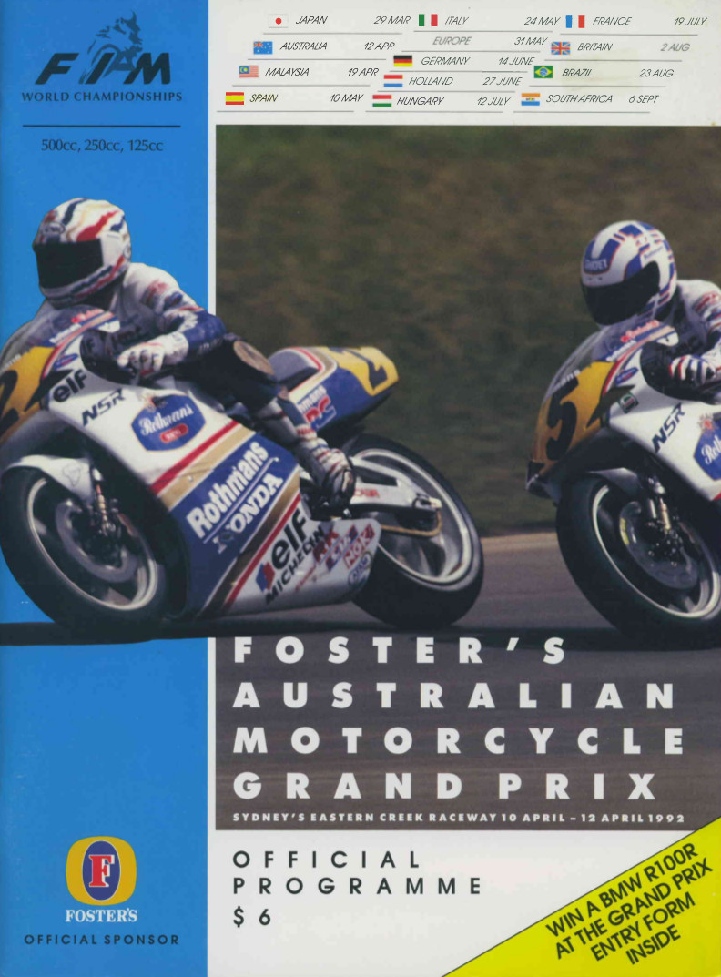 1992 500cc Class (FIM Grand Prix World Championship) Programmes 