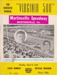 Programme cover of Martinsville Speedway, 08/04/1962