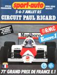 Programme cover of Paul Ricard, 07/07/1985