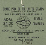 Ticket for Watkins Glen International, 07/10/1962