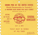 Ticket for Watkins Glen International, 03/10/1971