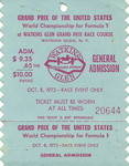 Ticket for Watkins Glen International, 08/10/1972